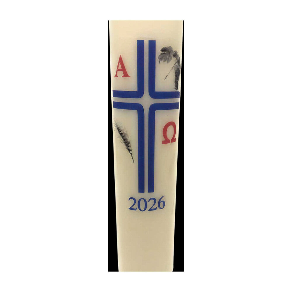 Blue Cross with Wheat and Grapes Paschal Candle