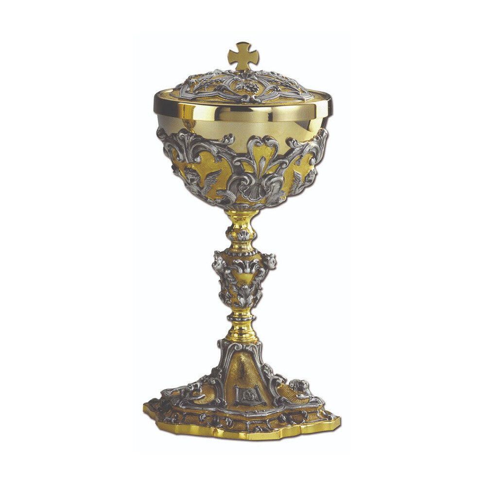 9 1/4" Ornate Two Tone Silver & Gold Plated Ciborium