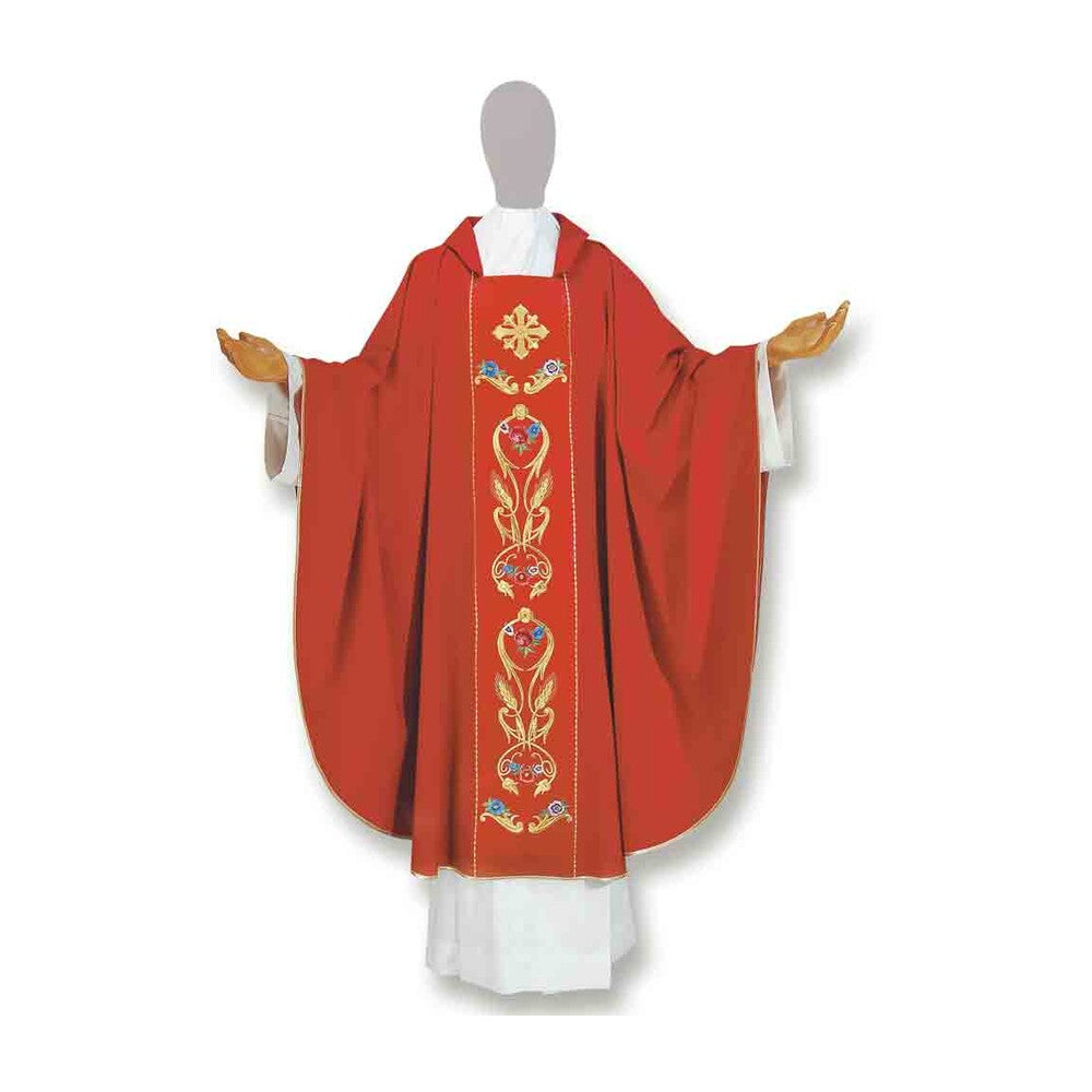 Pure Wool Embroidered Flower Chasuble - Available in 3 Liturgical Colours