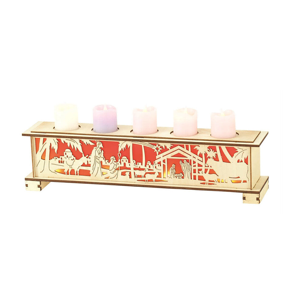Flameless Wooden Advent Candle Holder with LED Candles