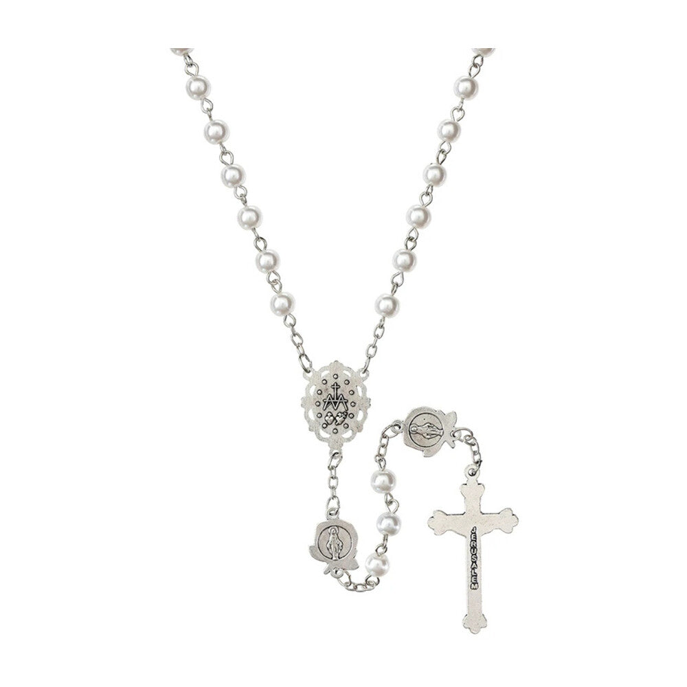 Our Lady of the Miraculous Rose White Pearl Rosary