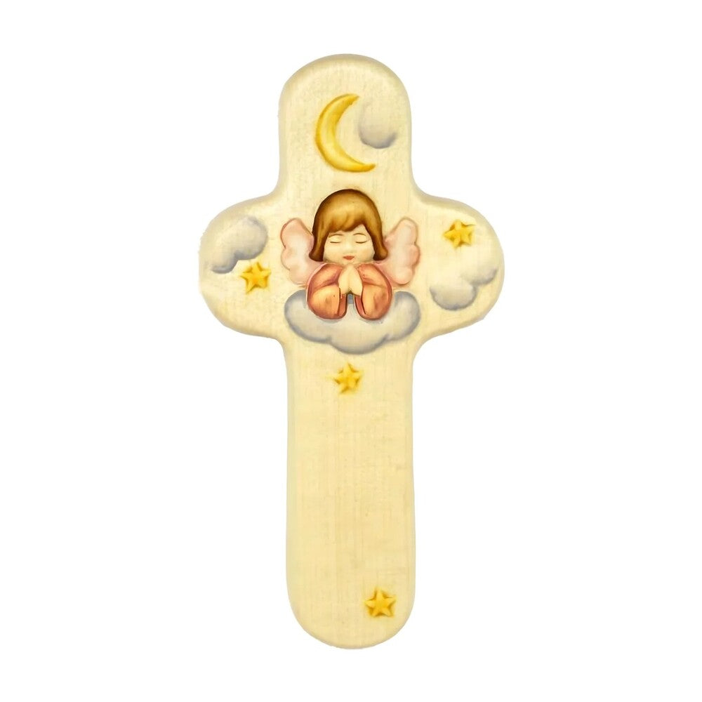 Stylized Cross with Sitting Cherub – Wooden Handicraft for Children