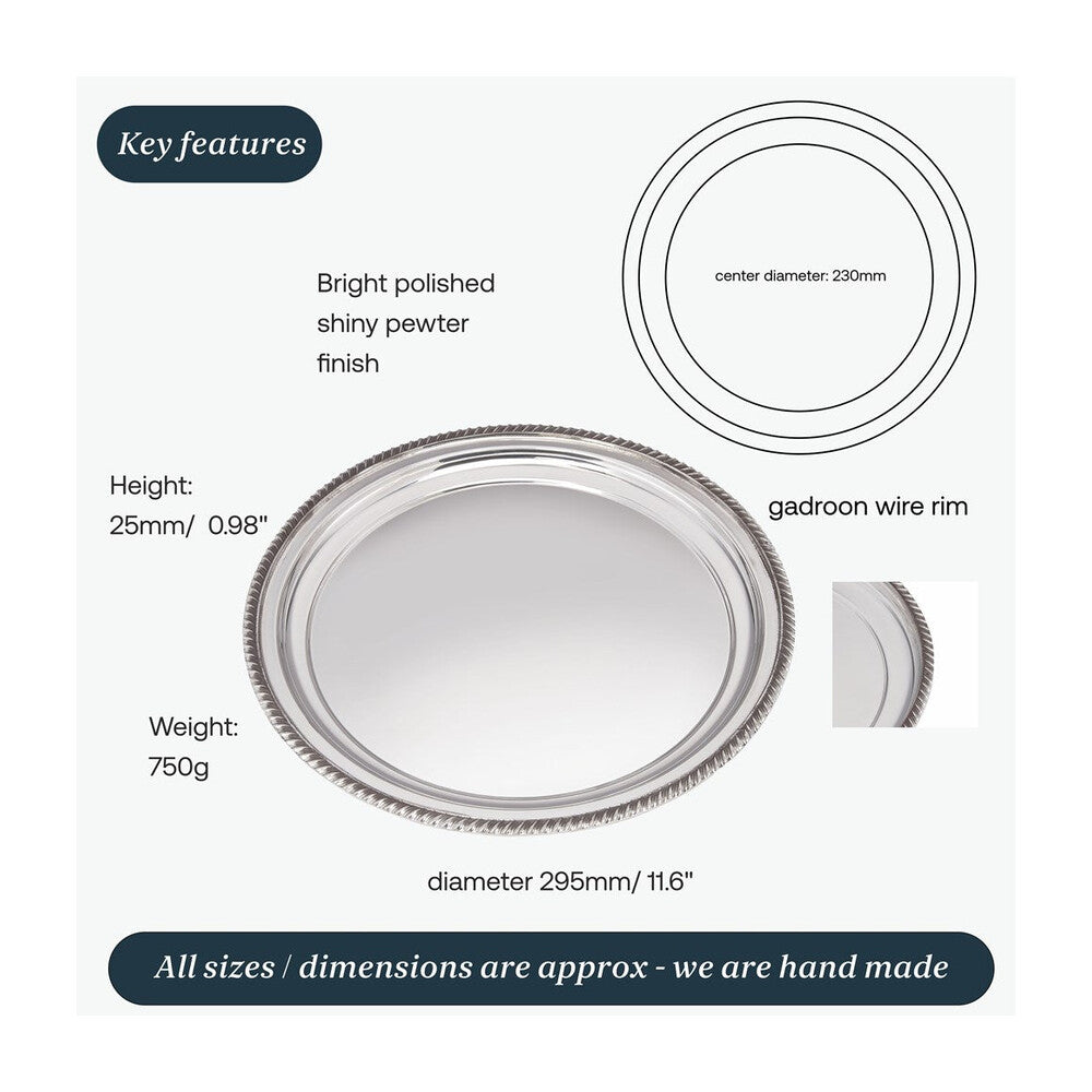 Large Gadroon Rim Pewter Tray