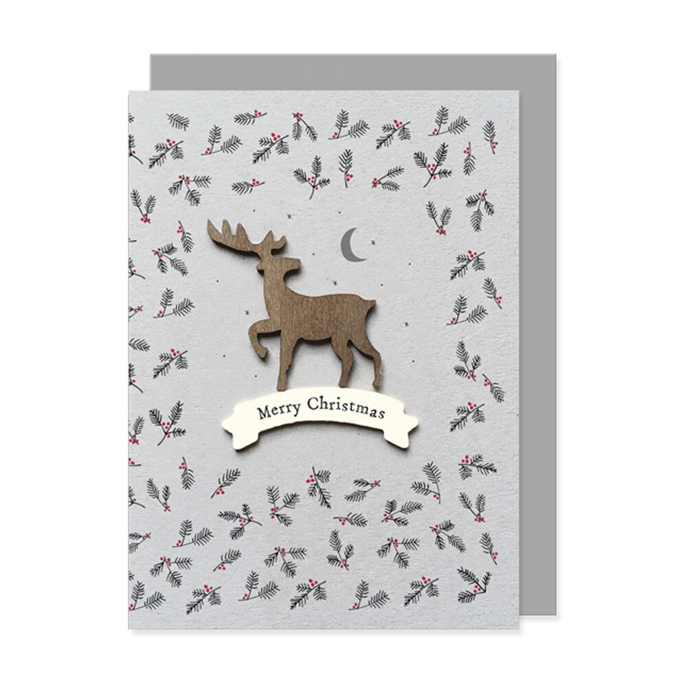 Wooden Stag Christmas Cards Pack of 2