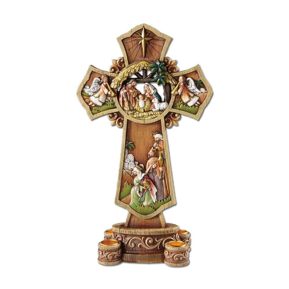 Nativity Cross Advent Candleholder