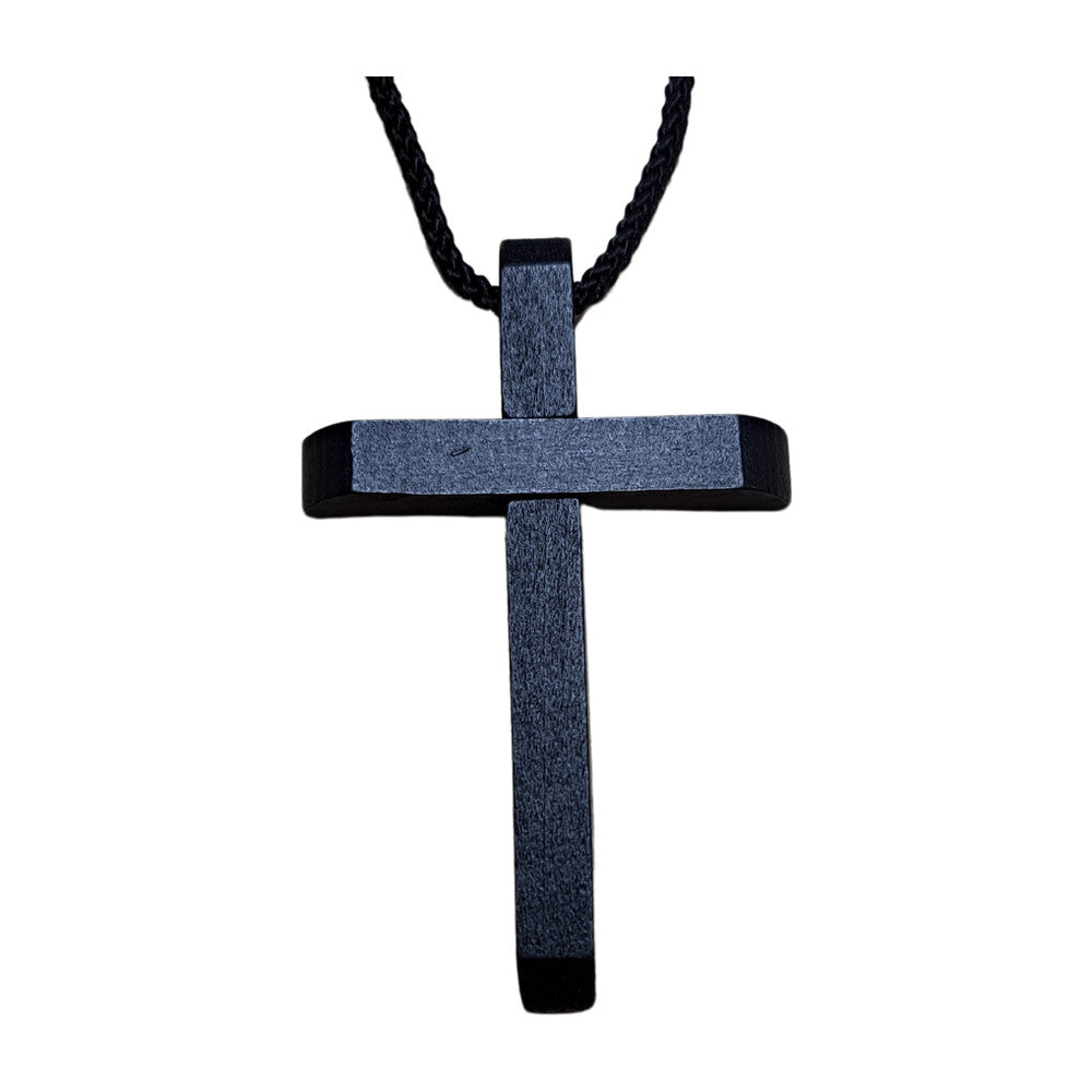 3 1/4" Wooden Cross On Black Cord
