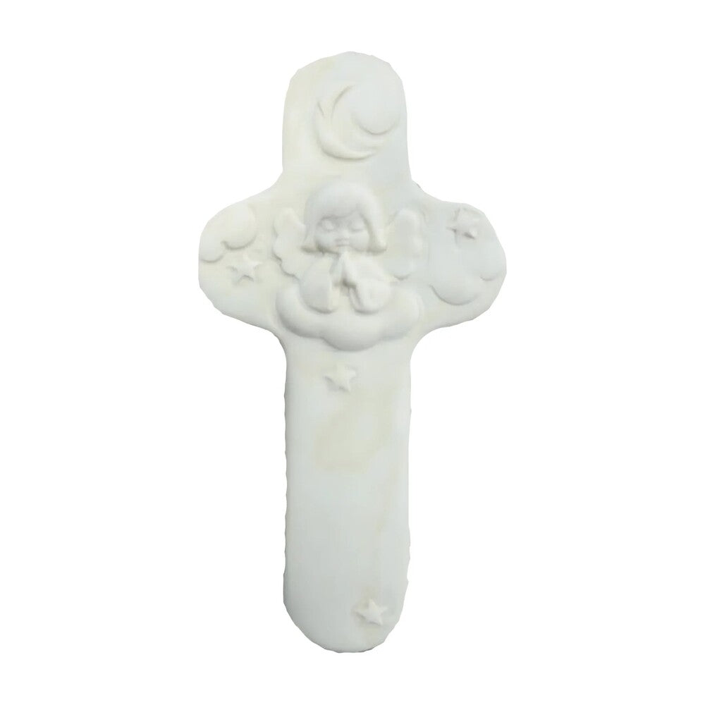 Natural Wood Cross with Hand-Carved Cherub Angel | Val Gardena