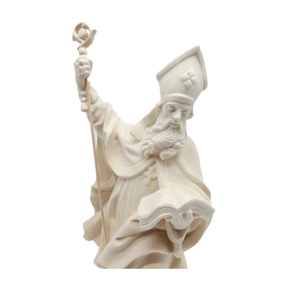 Statue of Saint Heribert Bishop with Crozier and Book, Polychrome Wood Sculpture