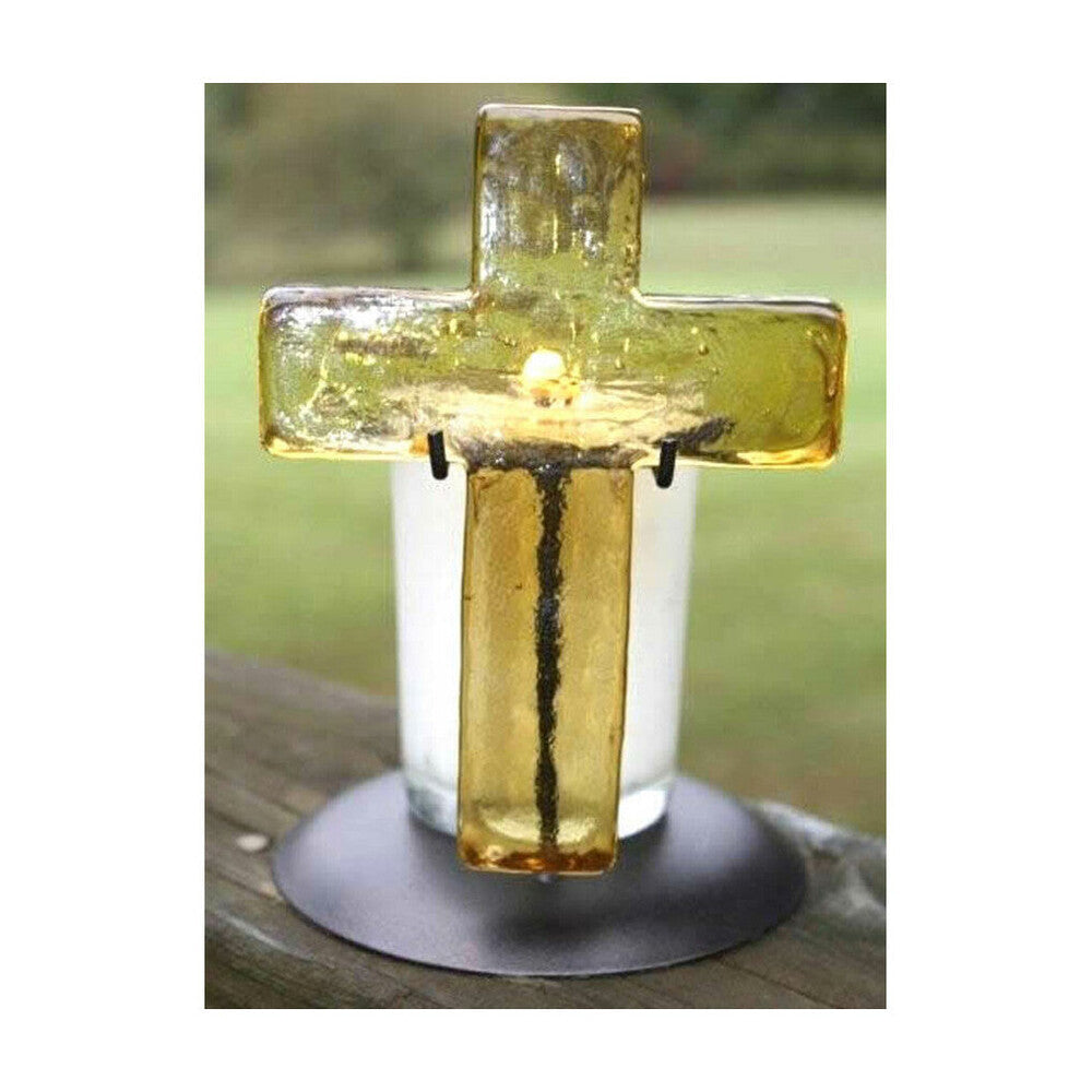 Glass Cross & Candle - Topaz