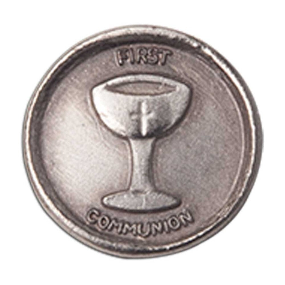 Silver First Communion Chalice with Cross Lapel Pin