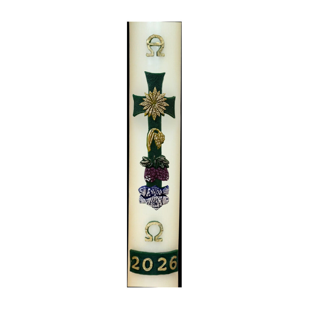 Green Cross with Sun & Grapes Paschal Candle