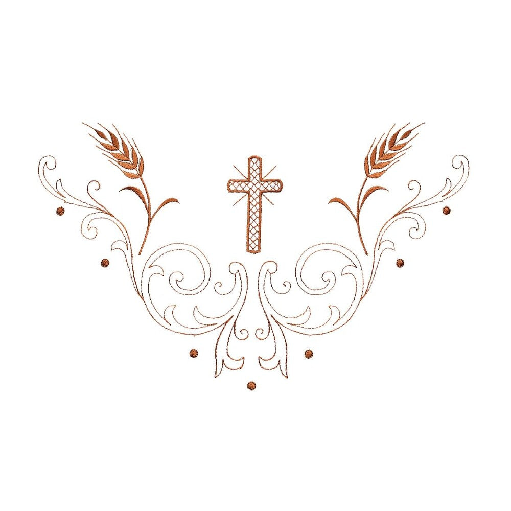 Croce Rete White Cotta with Cross and Wheat Embroidery