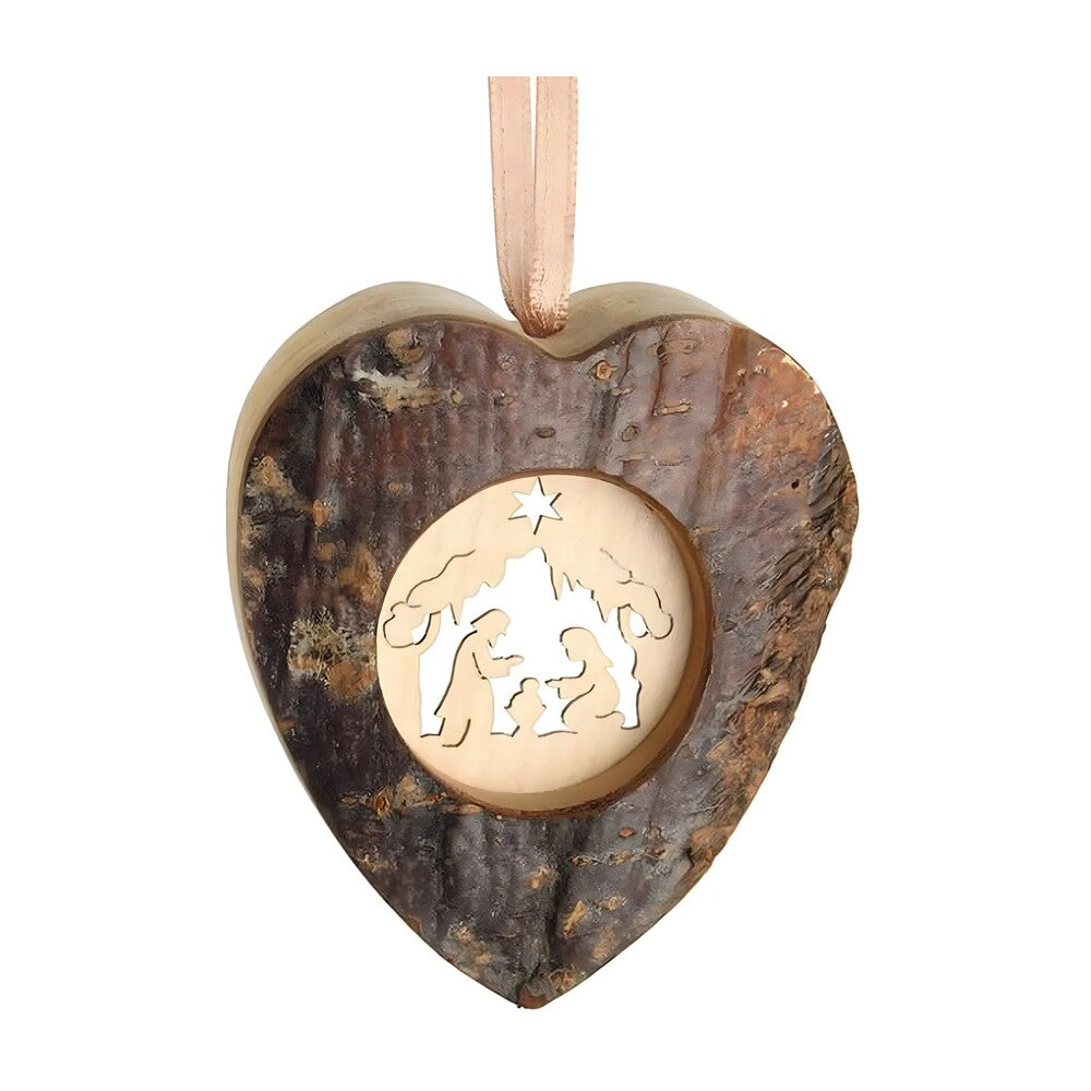 Nativity Decorative Heart in Artisan Wood Val Gardena