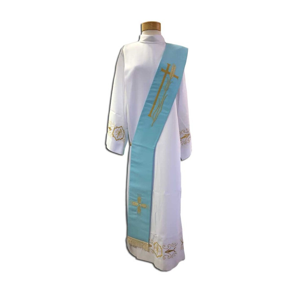 Cross and Wheat Blue Deacon Stole