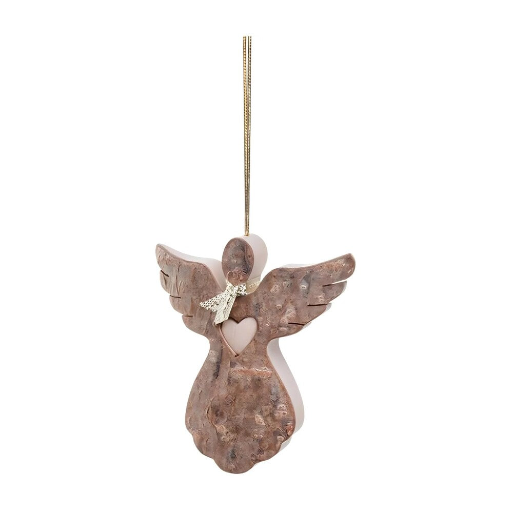 Angel Sculpture with Maple Wood Heart, Bark Finish 6.5 cm