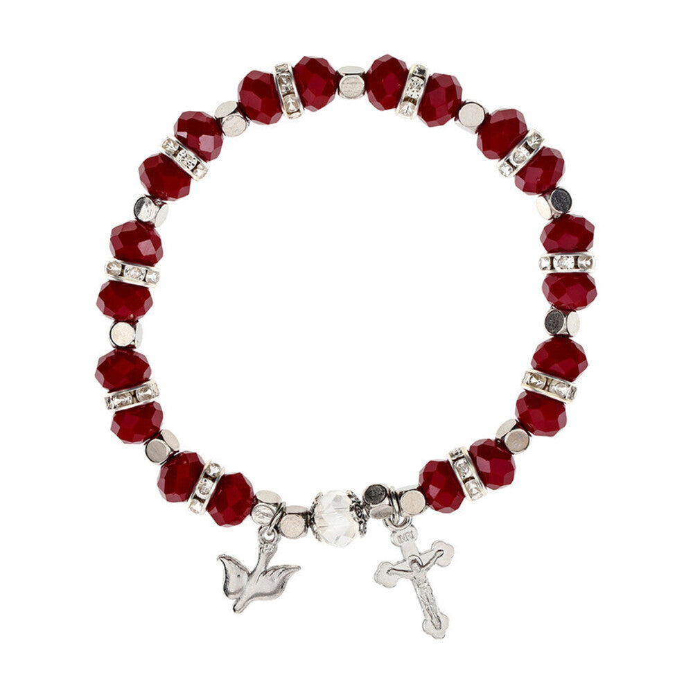 Red & Crystal Holy Spirit Confirmation Rosary Bracelet
