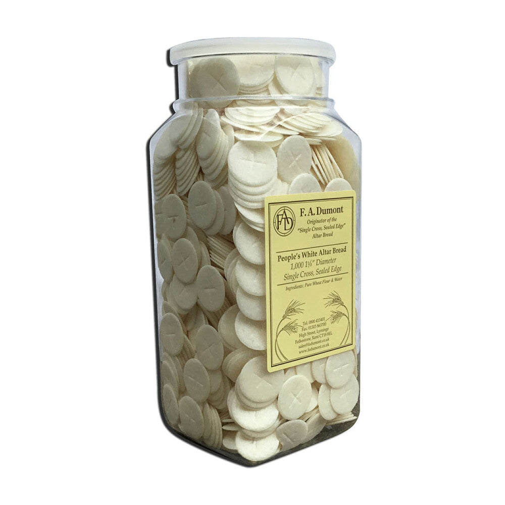 1 1/8" People's Altar Bread — Single Cross Sealed Edge, Plastic Container of 1000