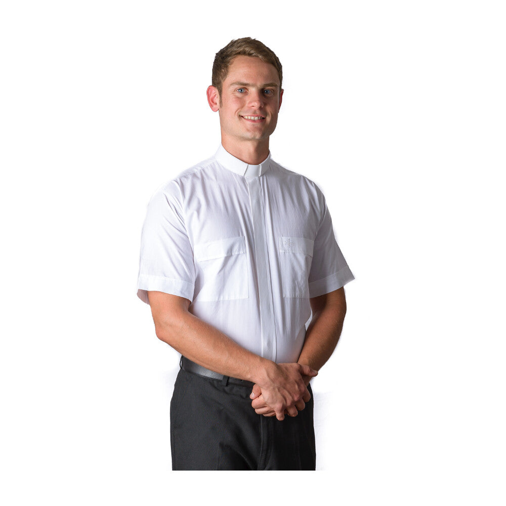 White Poly/Cotton Rich Short Sleeve Tab Collar Shirt