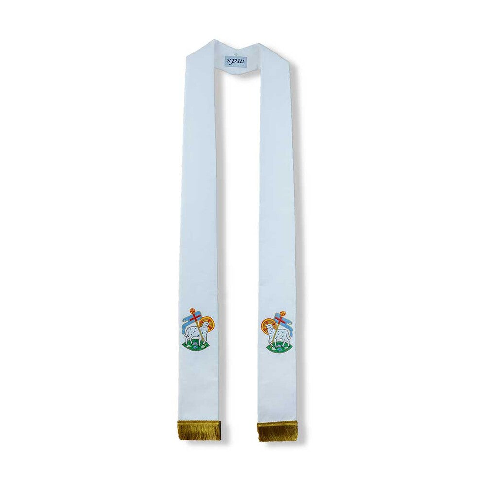 White Overlay Stole with Lamb of God Design