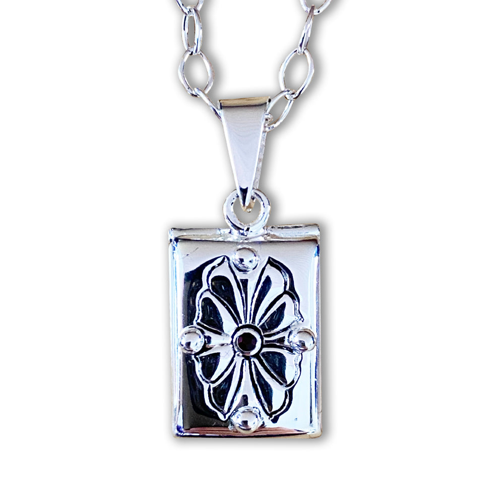 Evangelist Locket with Garnet Necklace