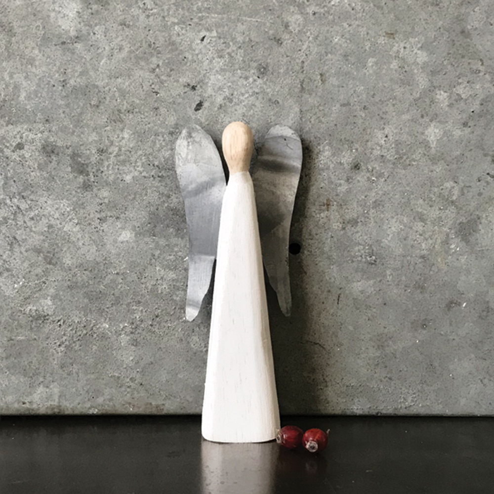 White Angel With Metal Wings - Medium