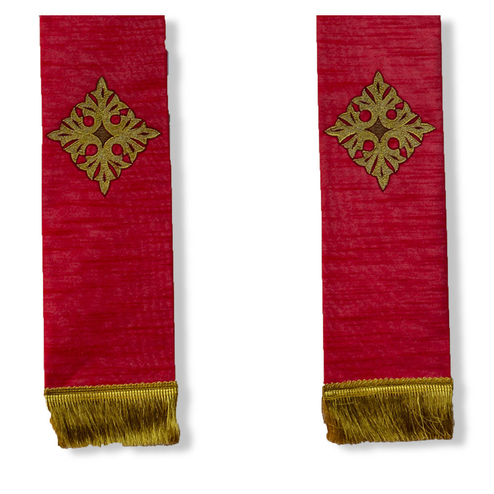 Red Overlay Stole With Flower Cross Design