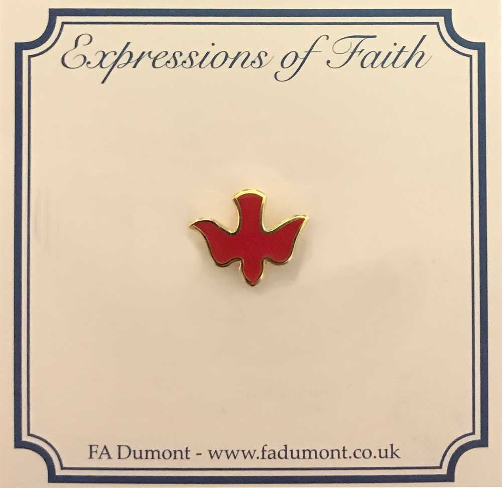 Holy Spirit Dove Lapel Pin - Gold Plated with Red Enamel 1/2" High