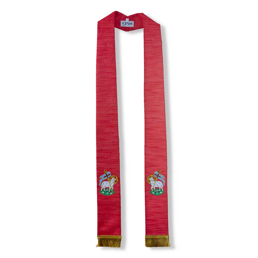 Red Overlay Stole With Lamb Of God Design