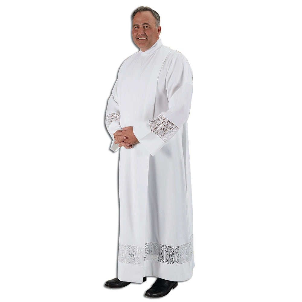 R. J. Toomey Augustinian Collection Front Wrap Alb With Latin Cross Lace Inset