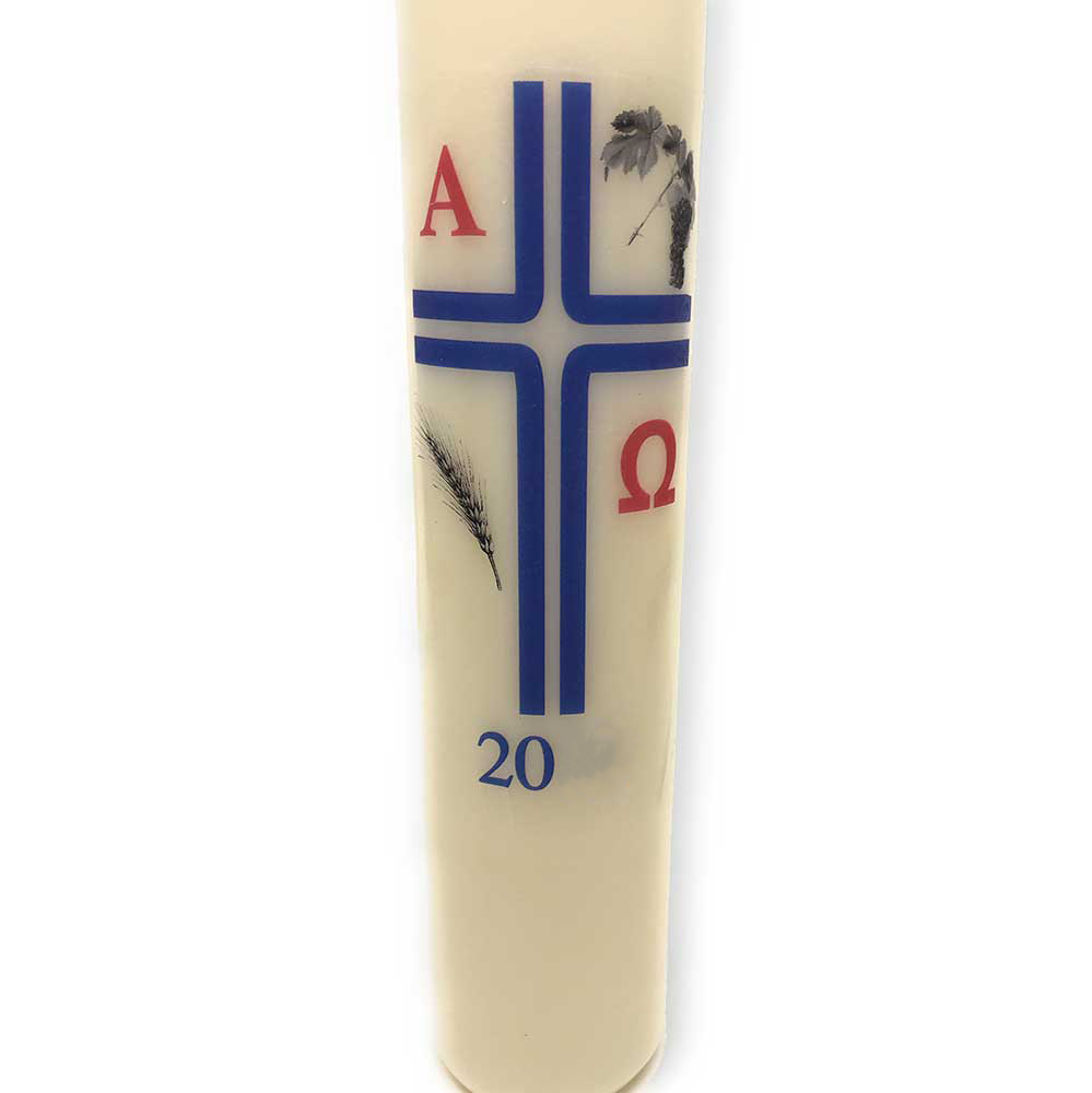 Blue Cross with Wheat and Grapes Paschal Candle