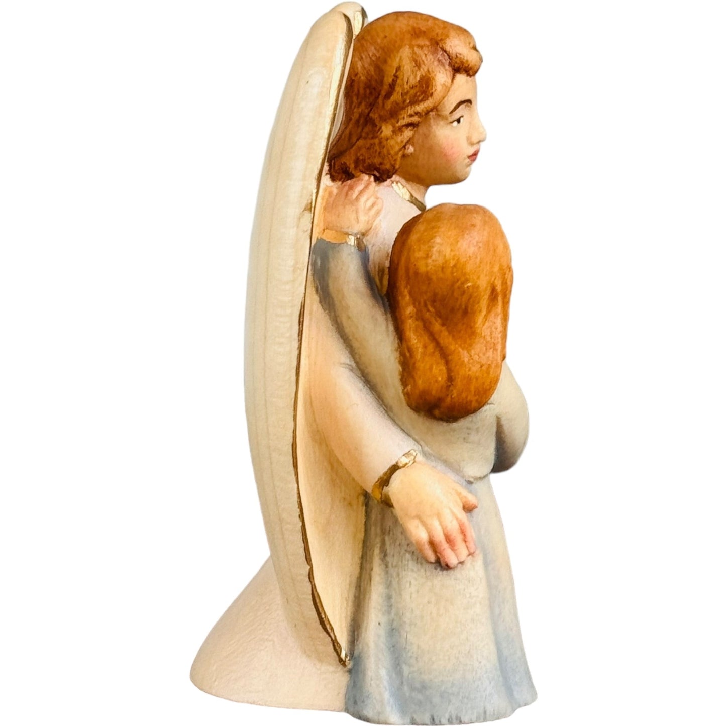 Guardian Angel Sculpture with Girl in Val Gardena Maple Wood