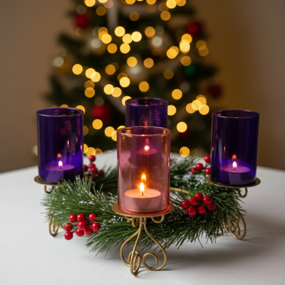 8 1/4" Advent Candle Holder with Coloured Glasses