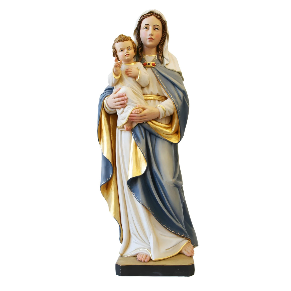Statue Madonna with the Child Jesus in Artistic Fiber for Val Gardena