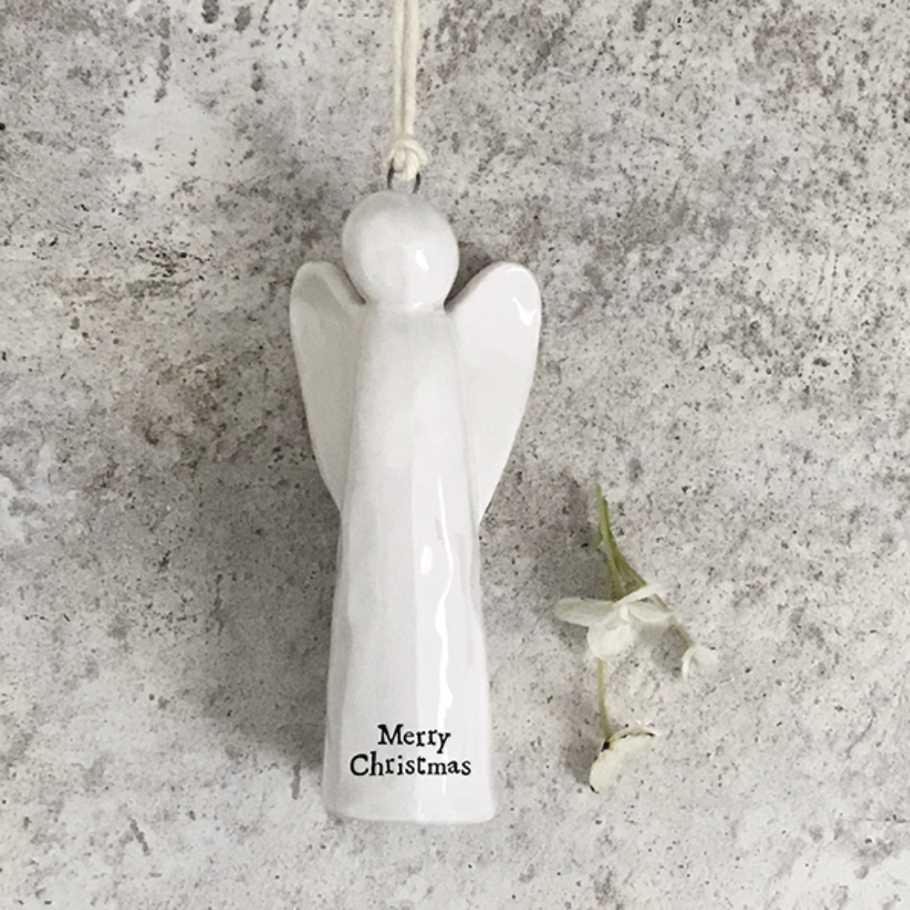 Merry Christmas Porcelain Angel Hanging Ornament
