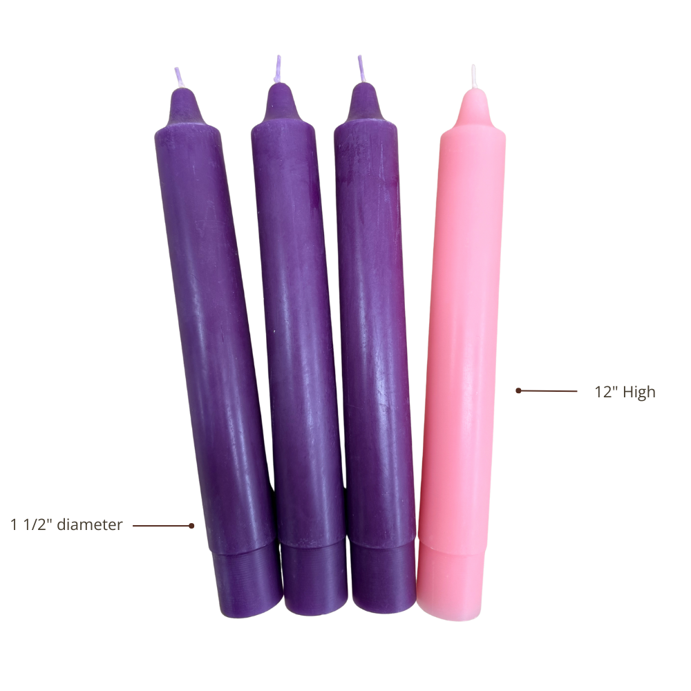 1 1/2" x 12" Advent Candle Set 3 Purple, 1Pink