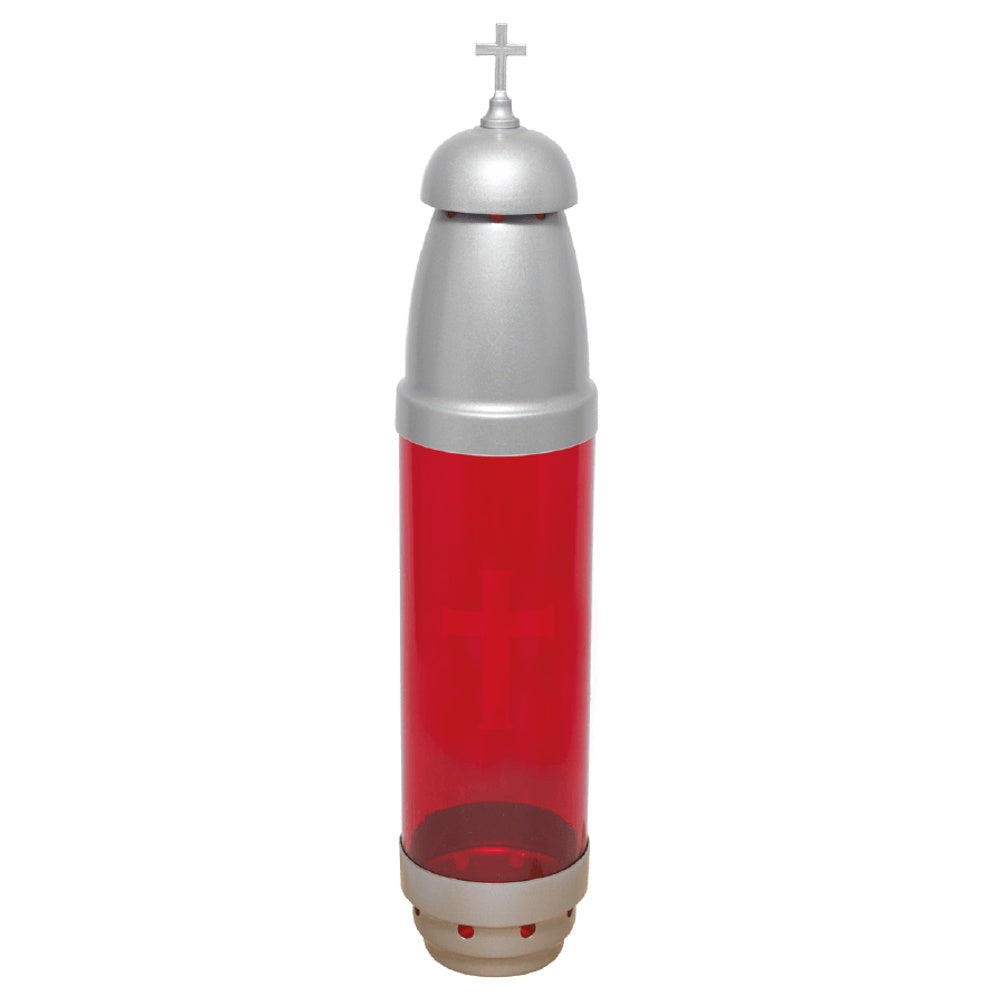Candle - Silver w/ RED - NO Filigree - W/ Stake