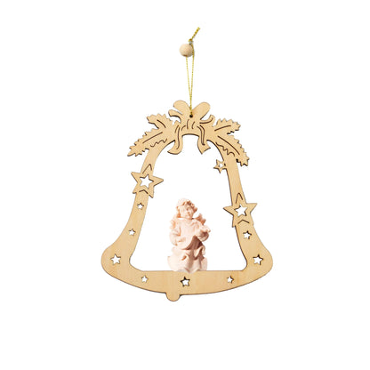 Christmas Ornament Musician Angel in Carved Wood Bell Val Gardena