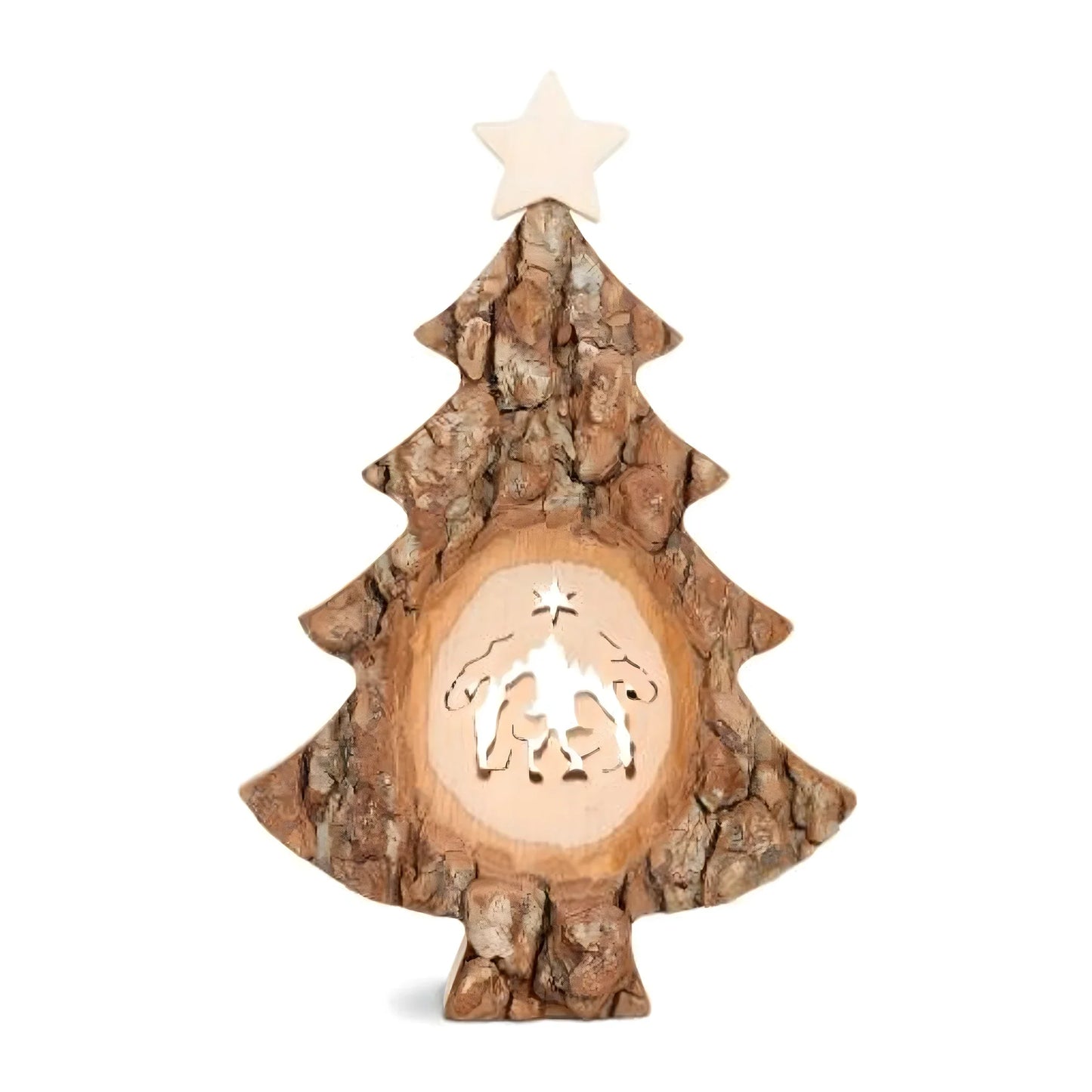 Natural Wood Christmas Tree with Nativity Silhouette | Val Gardena