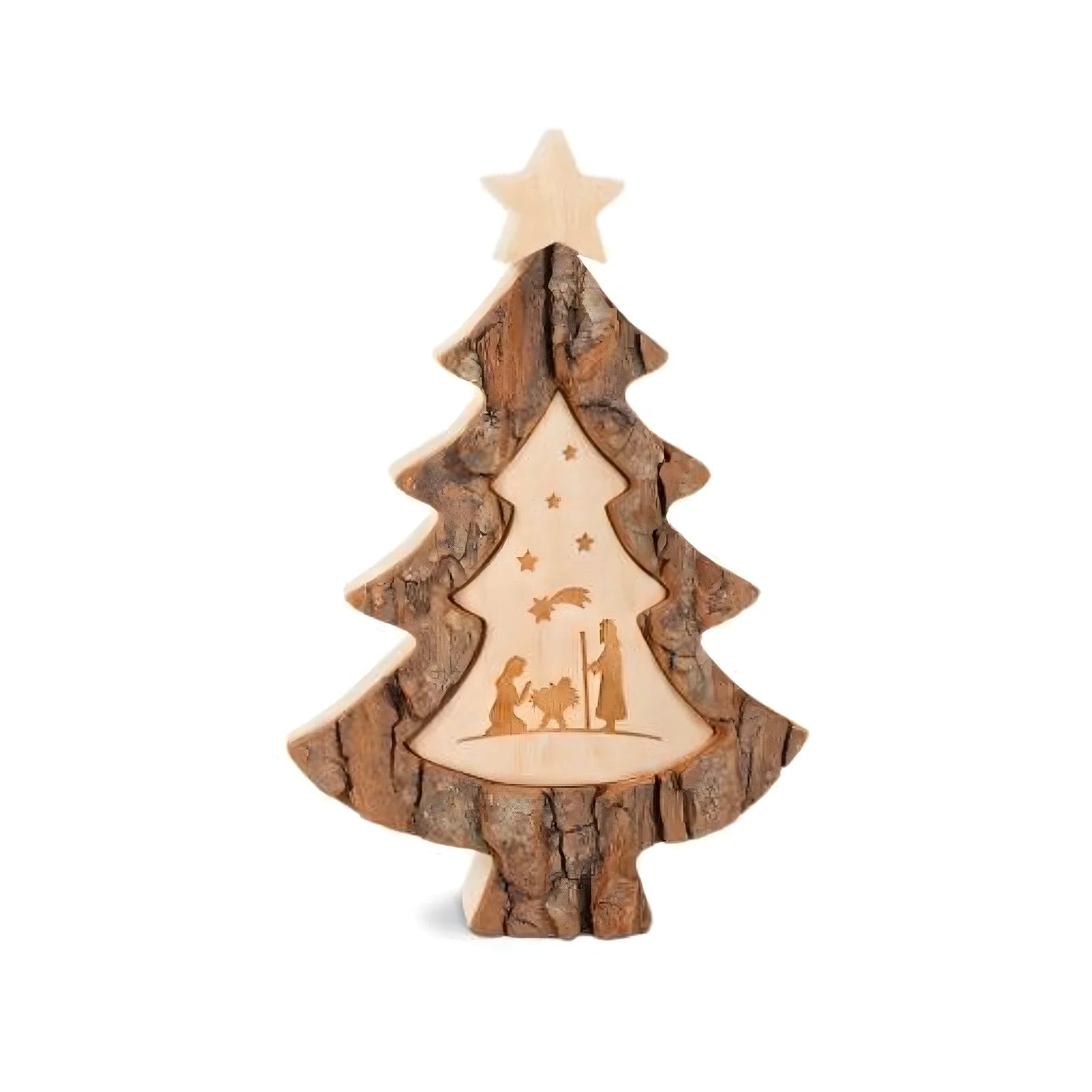 Maple Wood Christmas Tree with Engraved Handicraft Nativity Scene