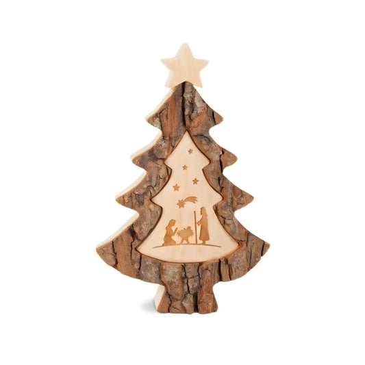 Maple Wood Christmas Tree with Engraved Handicraft Nativity Scene