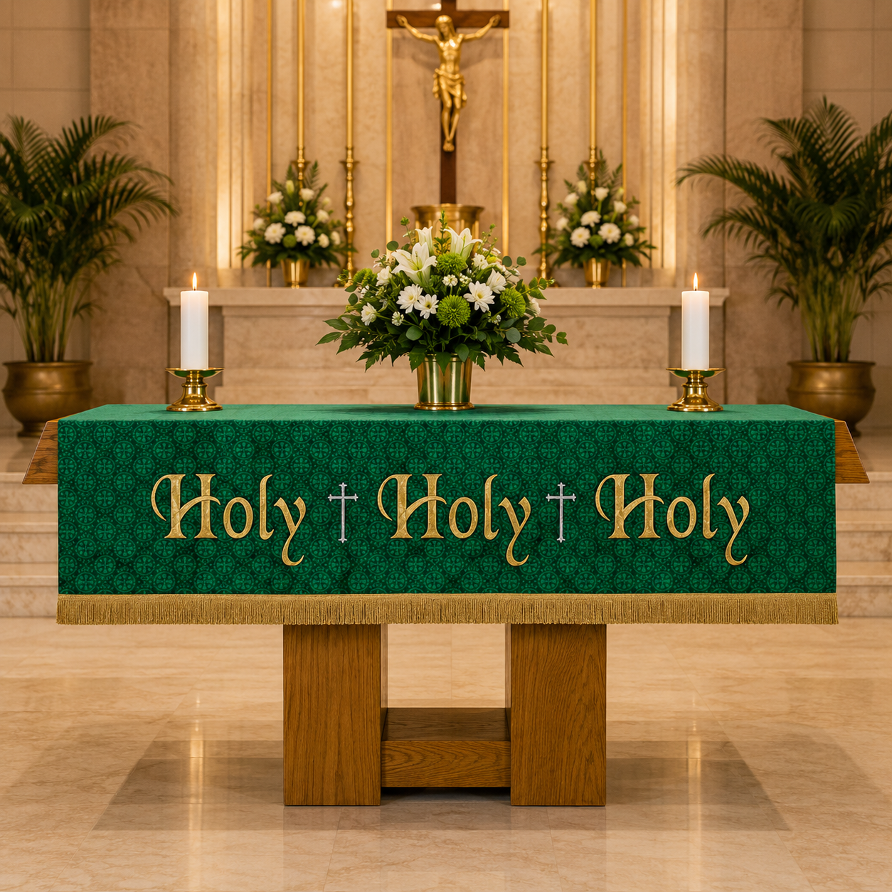 Maltese Cross Jacquard Altar Cloth - Green