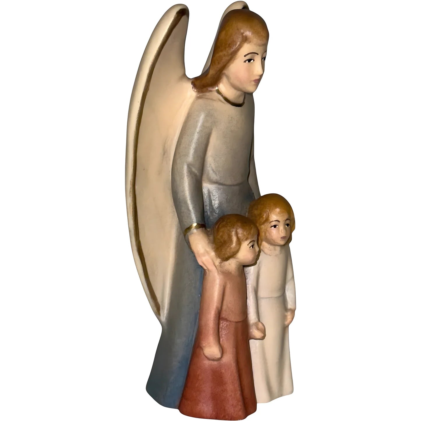 Guardian Angel with Children: Maple Wood Sculpture from Val Gardena