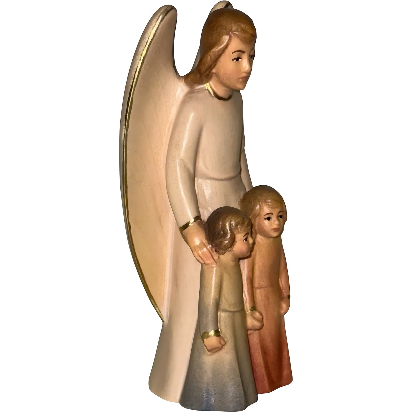Guardian Angel with Children: Maple Wood Sculpture from Val Gardena