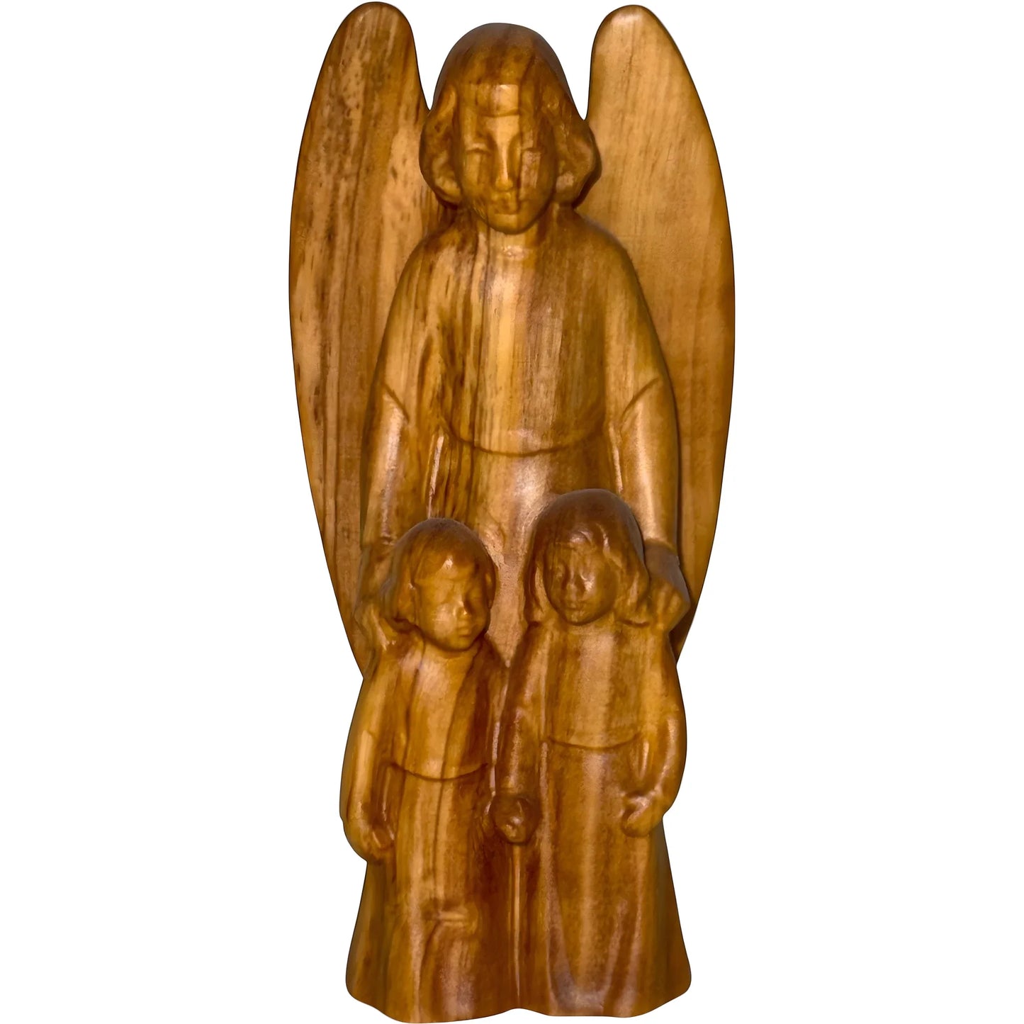 Guardian Angel with Children: Maple Wood Sculpture from Val Gardena