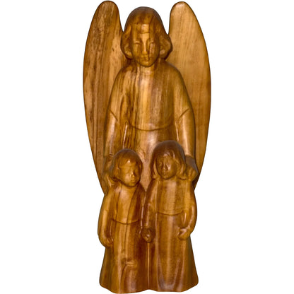 Guardian Angel with Children: Maple Wood Sculpture from Val Gardena