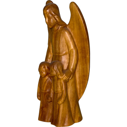 Guardian Angel with Children: Maple Wood Sculpture from Val Gardena