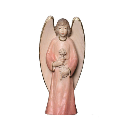 Guardian Angel with Rose, Maple Wood Sculpture from Val Gardena