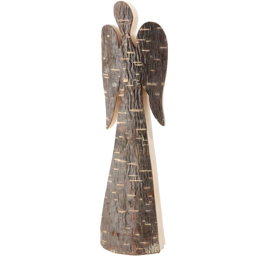 Minimalist Angel with Natural Bark, Val Gardena Pine Wood Sculpture