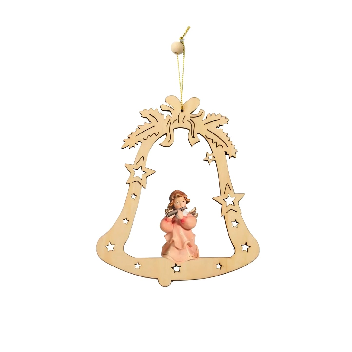 Musical Angel in Star Bell | Maple Wood Sculpture