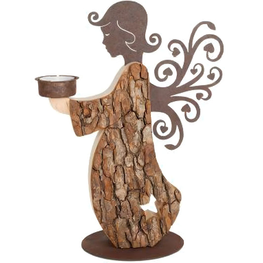 Handcrafted Stylized Candlestick Angel in Maple Wood and Metal
